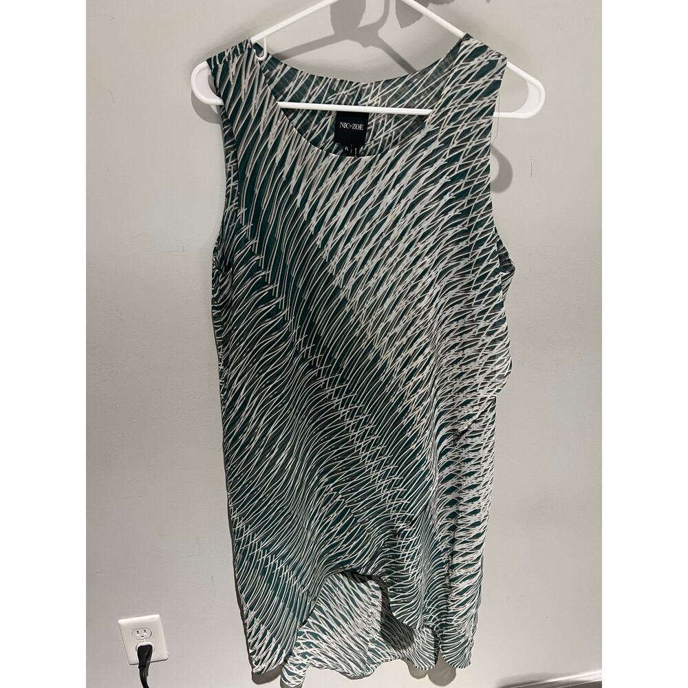 NIC+ZOE Asymmetrical Layered Dress Large Petite Green White Preppy Boho Chic
